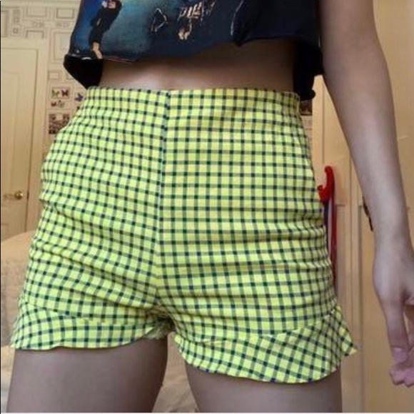 Zara Pants - Zara High Waisted Plaid Ruffled Yellow Shorts-Zara
